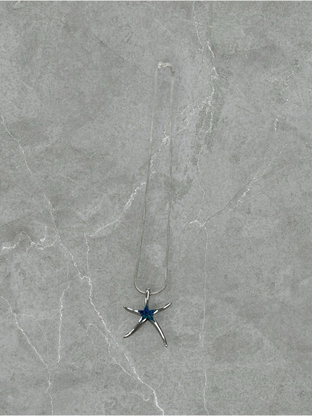 Platinum over 925 Silver Sandals Lab Opal Starfish Necklace - 18 in